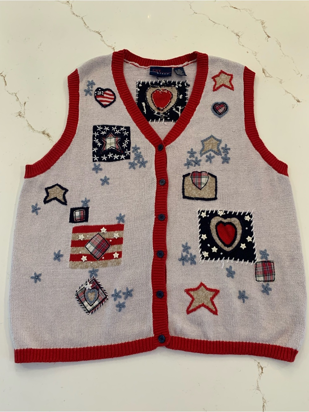 Vintage Patriotic Heart Sweater Vest Women's Size 2X